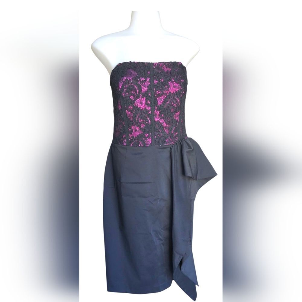 David Meister Strapless Black and Pink Dress - 12